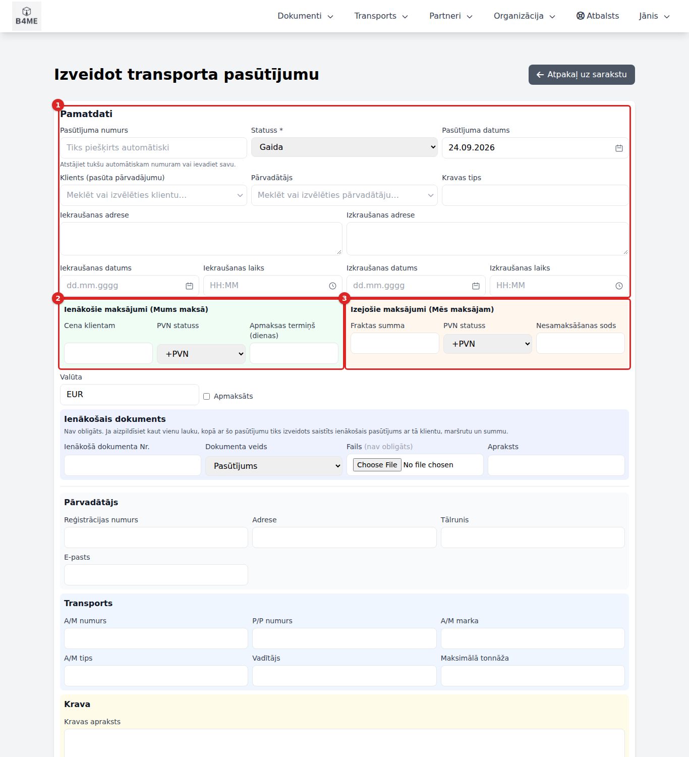Jauns transporta pasūtījums